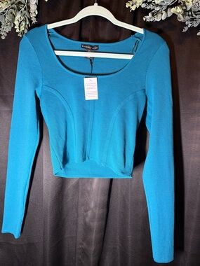Sincerely Jules Teal Long-Sleeve Scoop Neck Crop Top